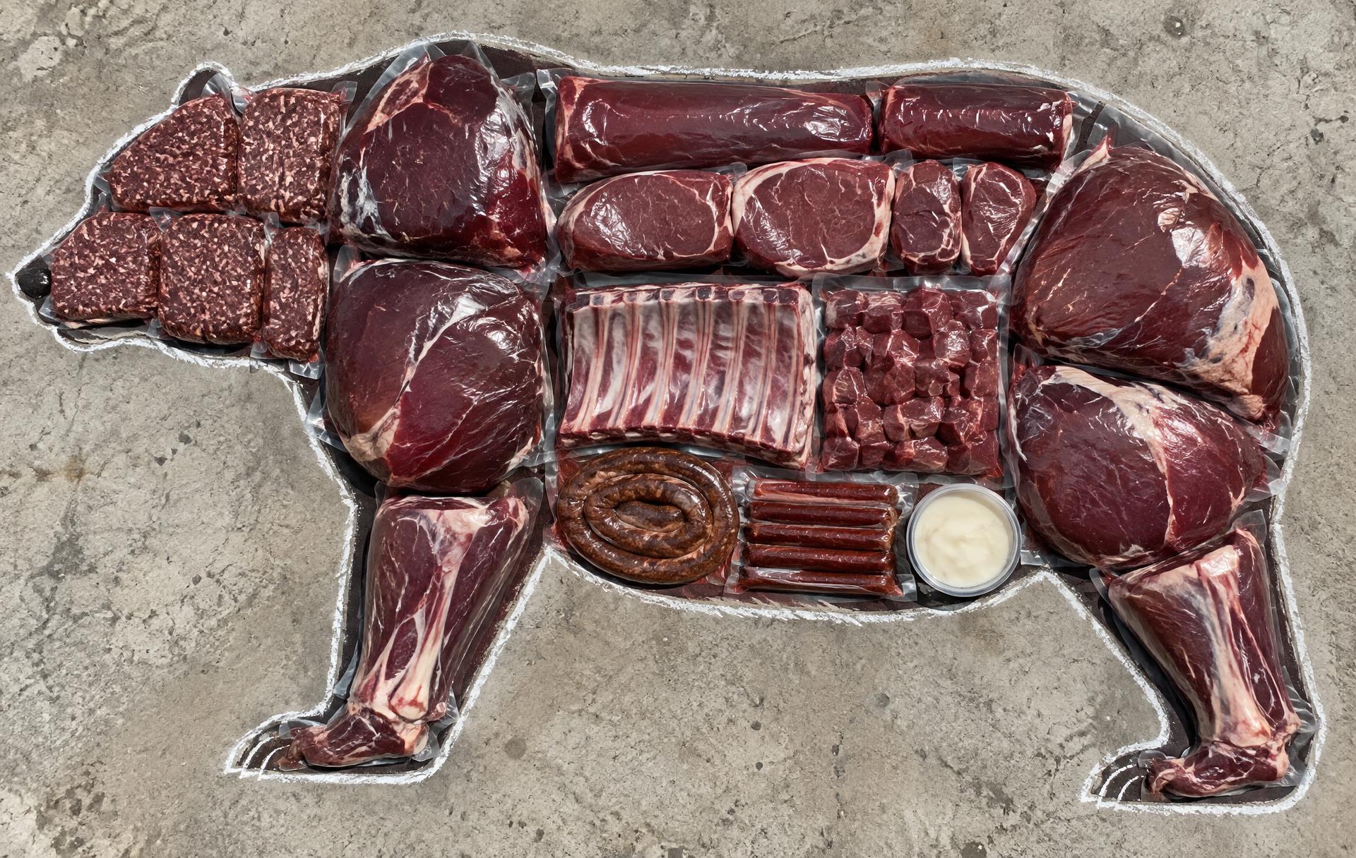 Every package of meat that comes out of one bear, laid out inside its outline